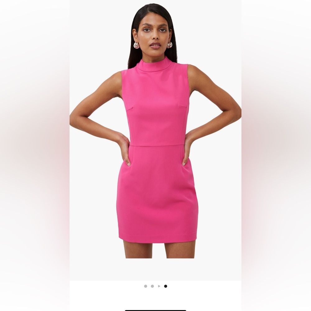 French Connection Echo Crepe Mock Neck Mini Dress Vibrant Pink